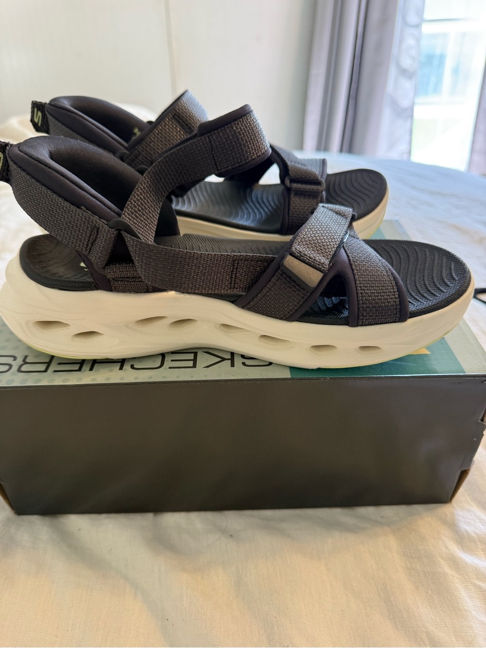 Skechers Women's Charcoal Strap Sport Sandal with White Platform